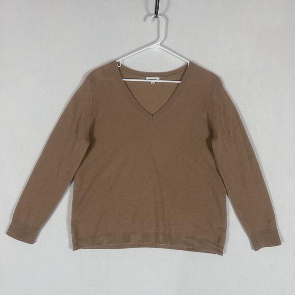 Nordstrom Cashmere Sweater Womens Plus 1X Brown Tan Pullover V-Neck Cozy FLAWED - Picture 1 of 13